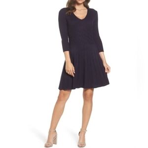 Eliza J Women’s Navy Fit and Flare Cable Knit Sweater Dress Size L